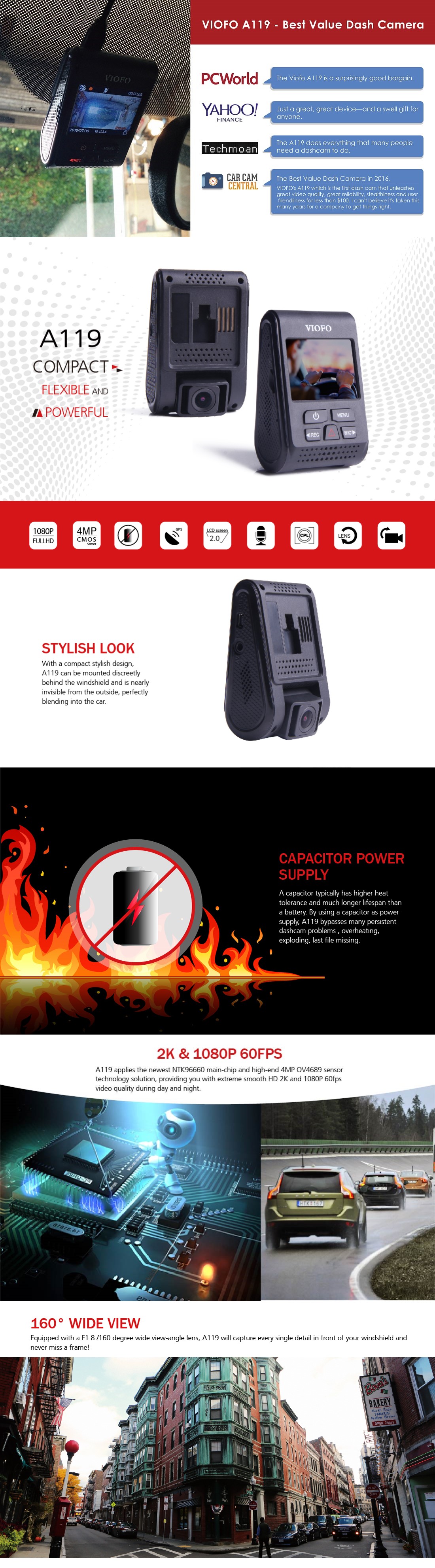 VIOFO A119 HD 2K 1440P Car Dash Camera Recorder