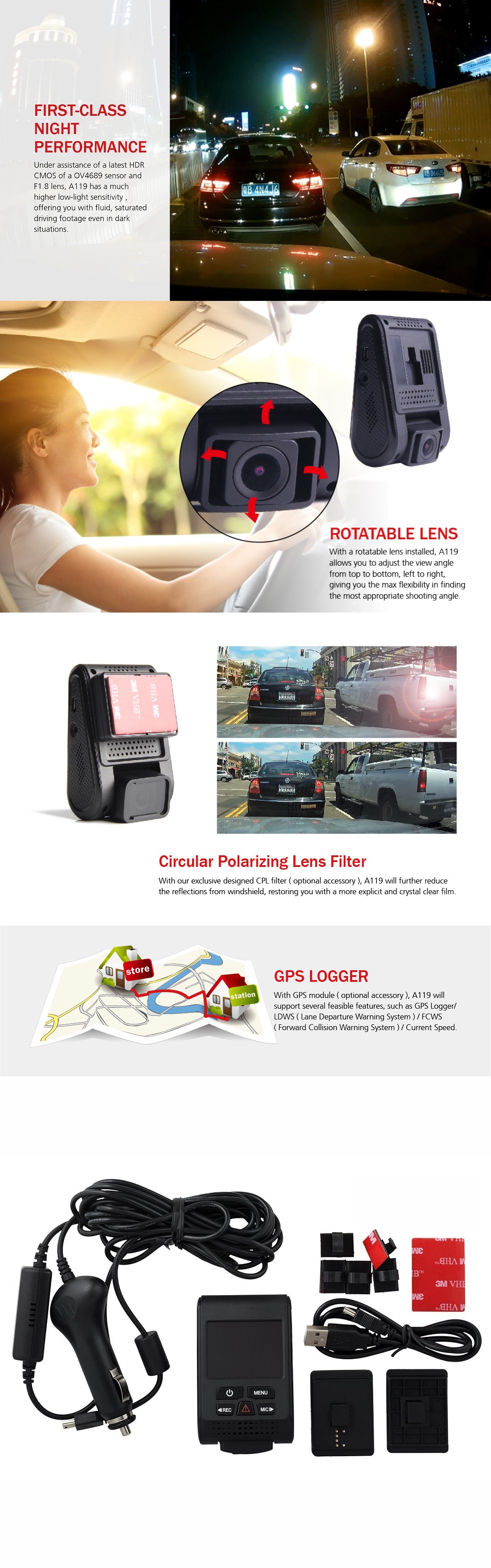 VIOFO A119 HD 2K 1440P Car Dash Camera Recorder