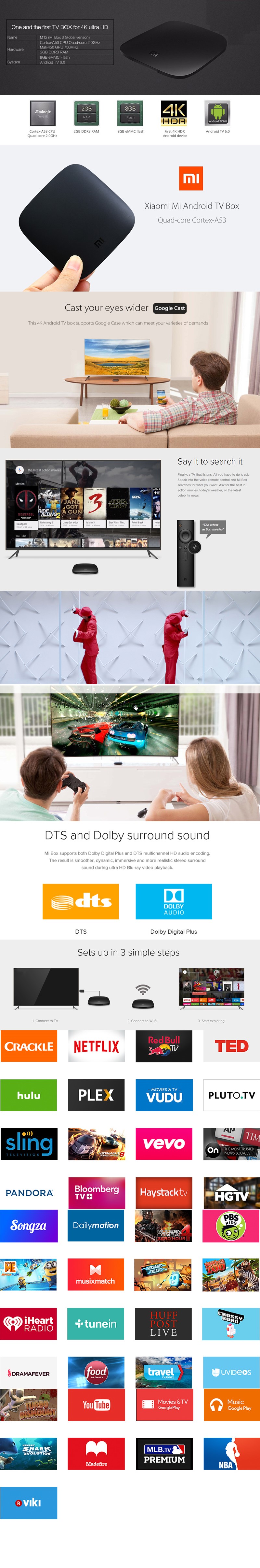 Xiaomi MI BOX Android 6.0 Smart 4K Mi TV Box HDR Google Cast