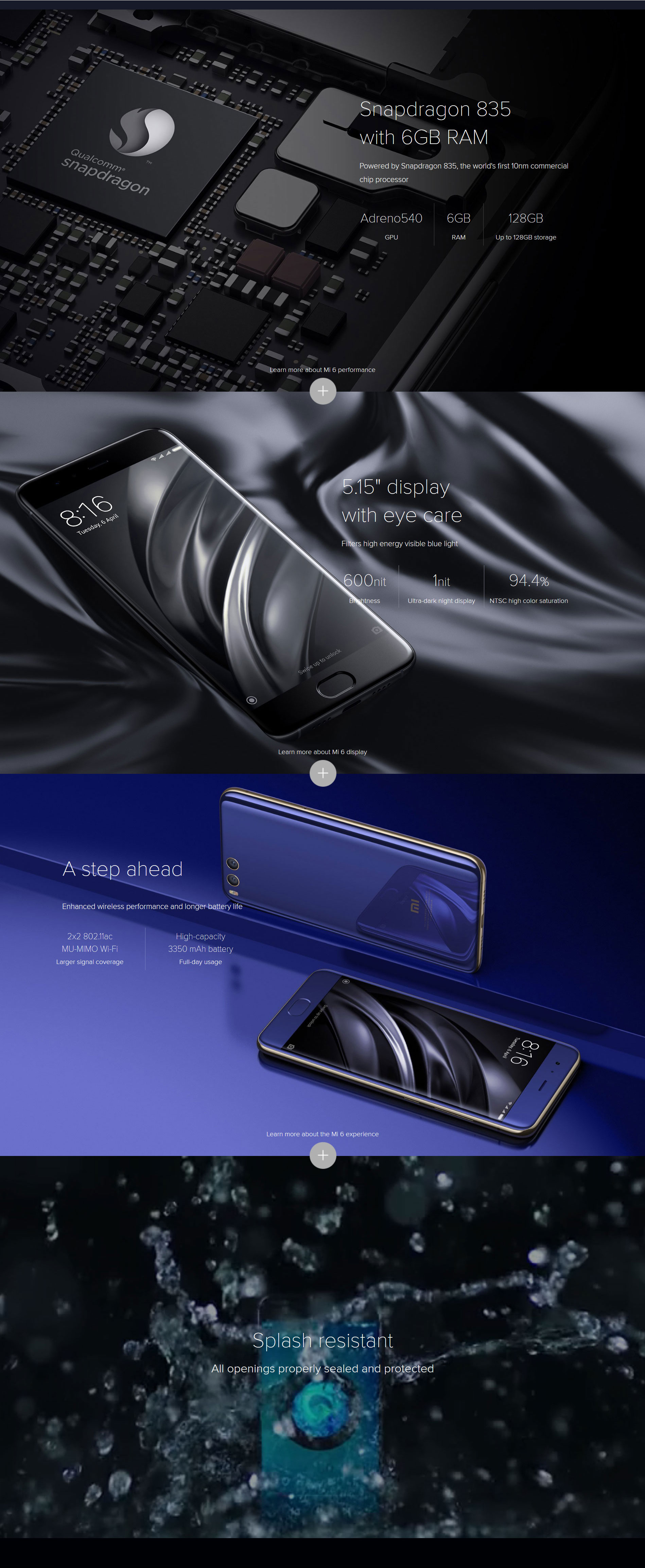 Xiaomi Mi 6 6G / 64GB 5.15-Inch Dual Cameras 12MP 4G LTE Global Version Black