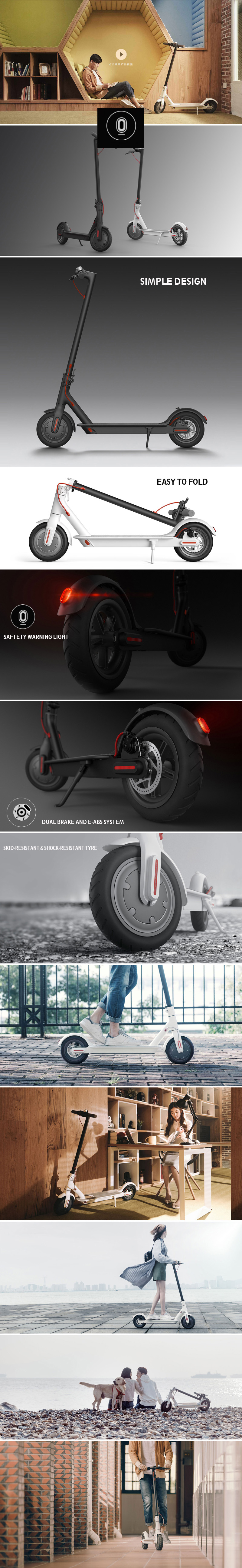 Xiaomi M365 Folding Electric Scooter with Two Spare Tyres- Black