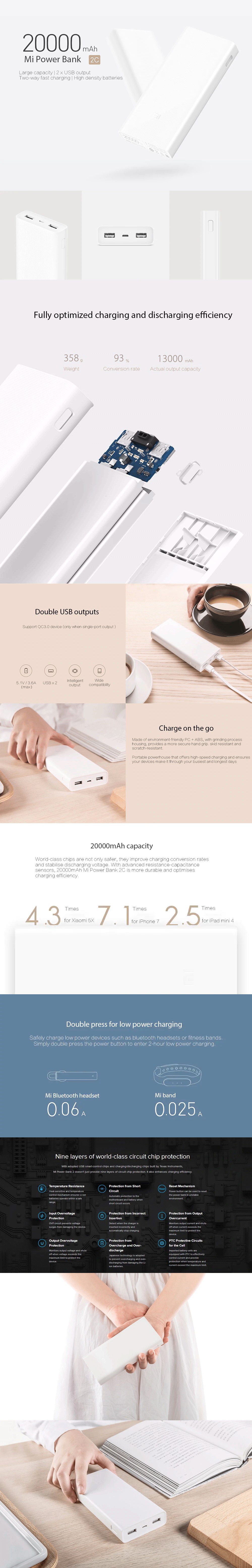 Xiaomi Mi Power Bank 2C 20000mAh Quick External Phone Portable Battery Charger