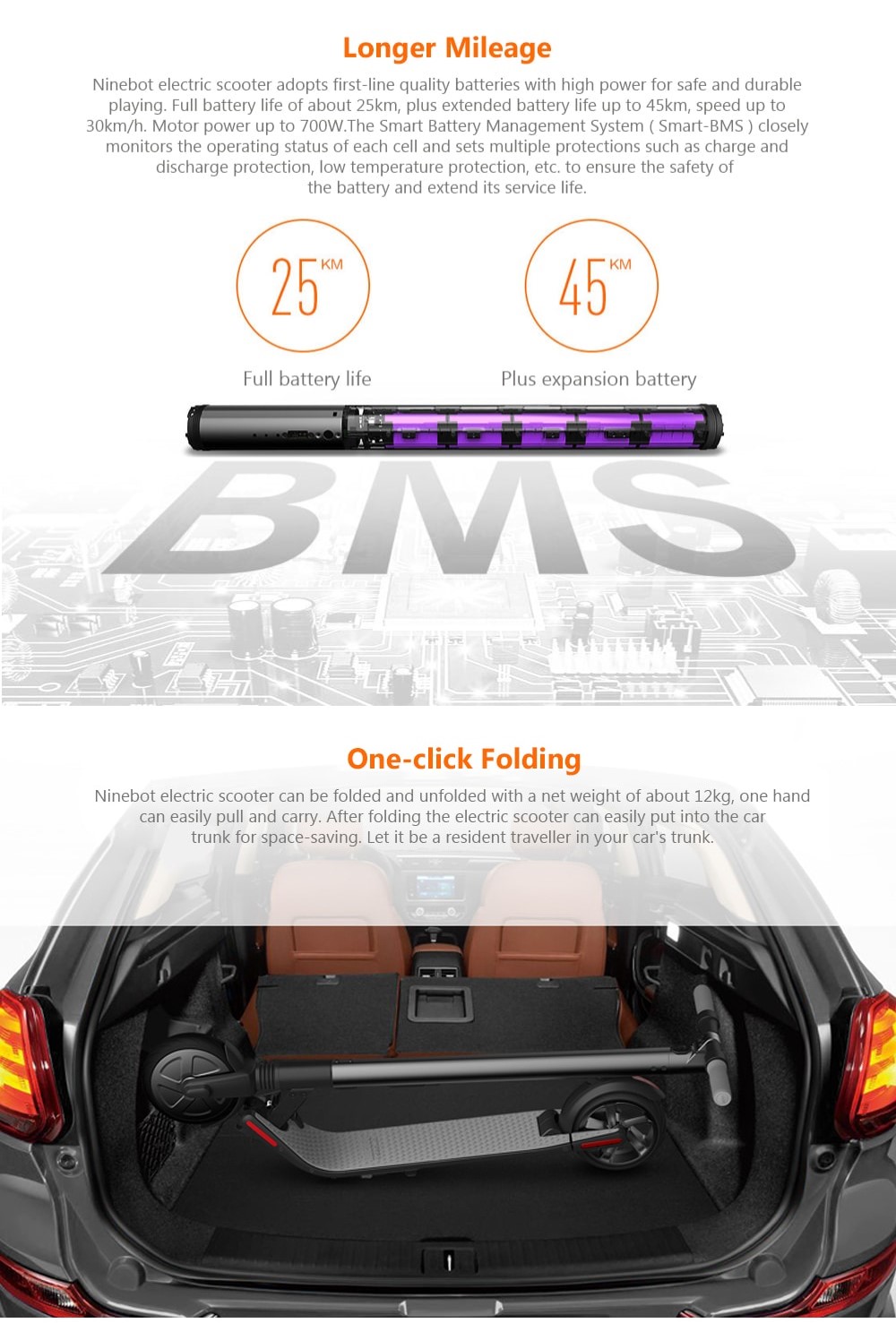 Ninebot ES2 Kick Scooter Folding Electric Scooter for Adults/Kids 36V 300W 25km/h Max Load 100kg