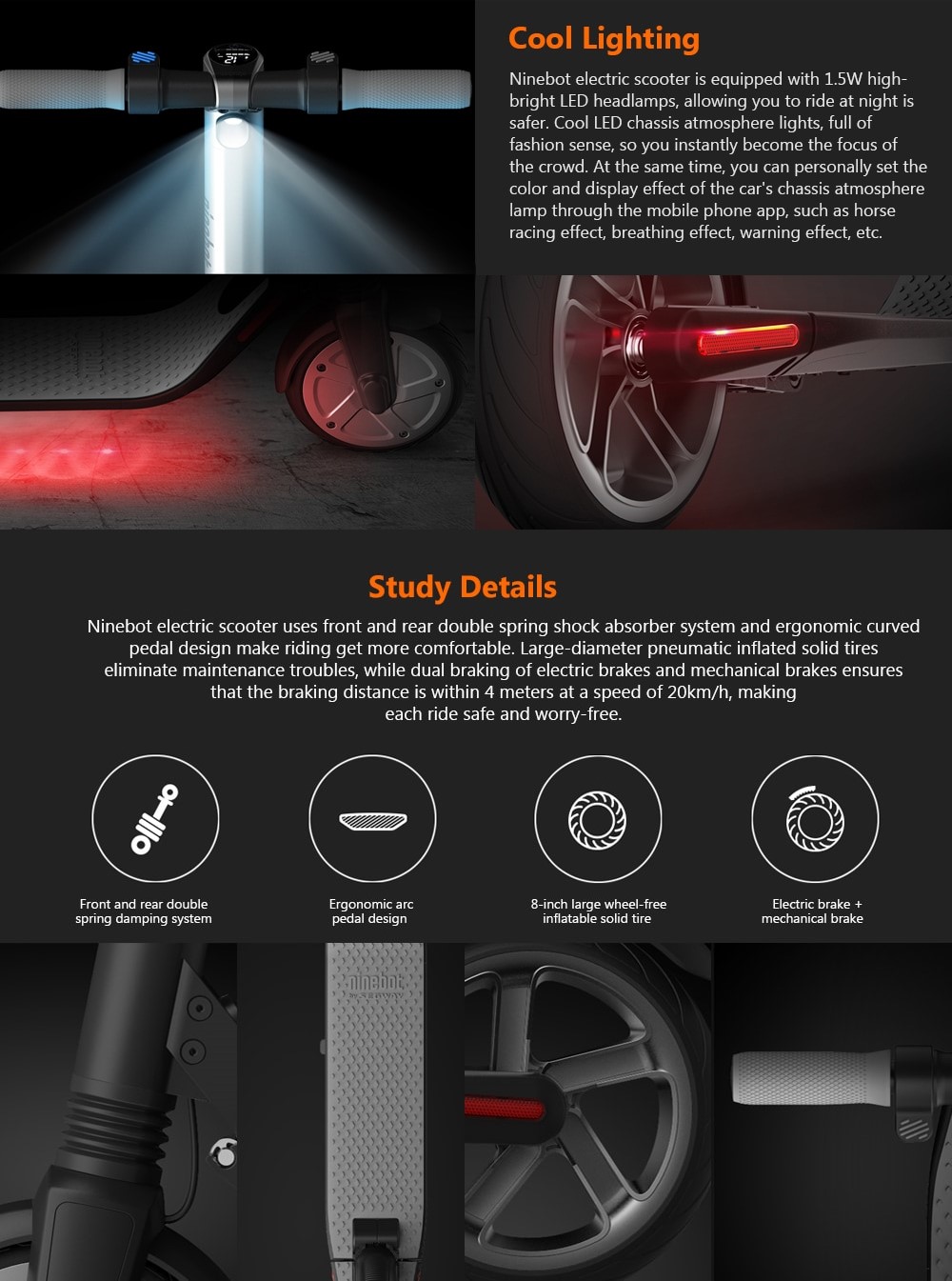 Ninebot ES2 Kick Scooter Folding Electric Scooter for Adults/Kids 36V 300W 25km/h Max Load 100kg