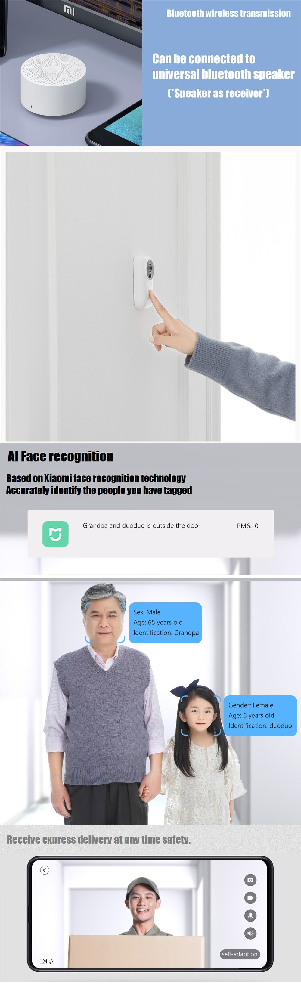 Xiaomi Dling AI Face Identification 720P IR Night Vision Video Doorbell Set