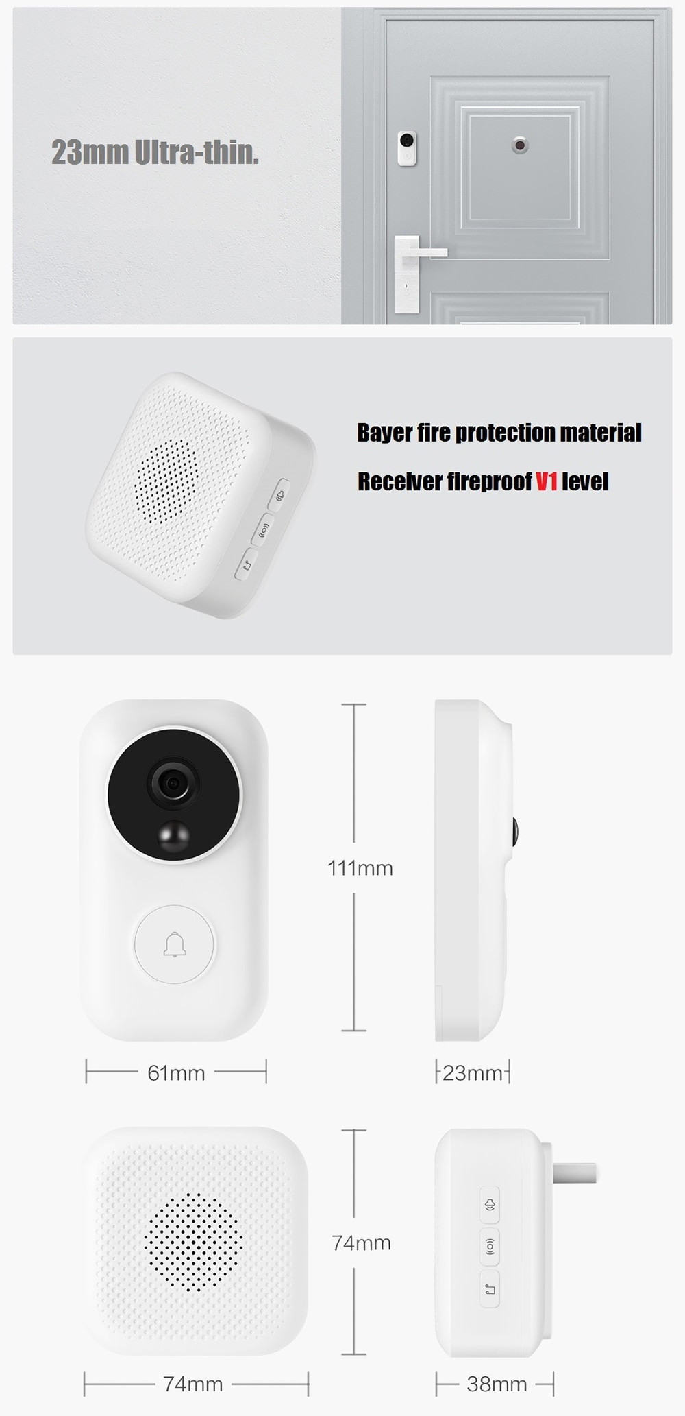 Xiaomi Dling AI Face Identification 720P IR Night Vision Video Doorbell Set