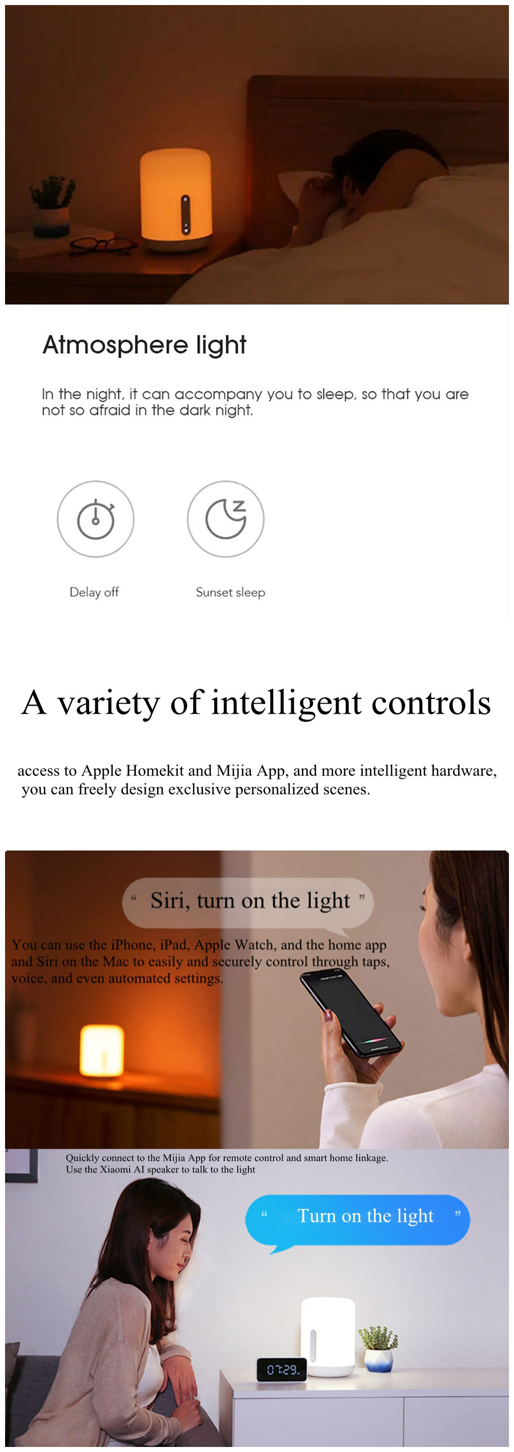 Xiaomi Mijia  Colorful Bedside Light 2 bluetooth WiFi Touch APP Control Apple HomeKit