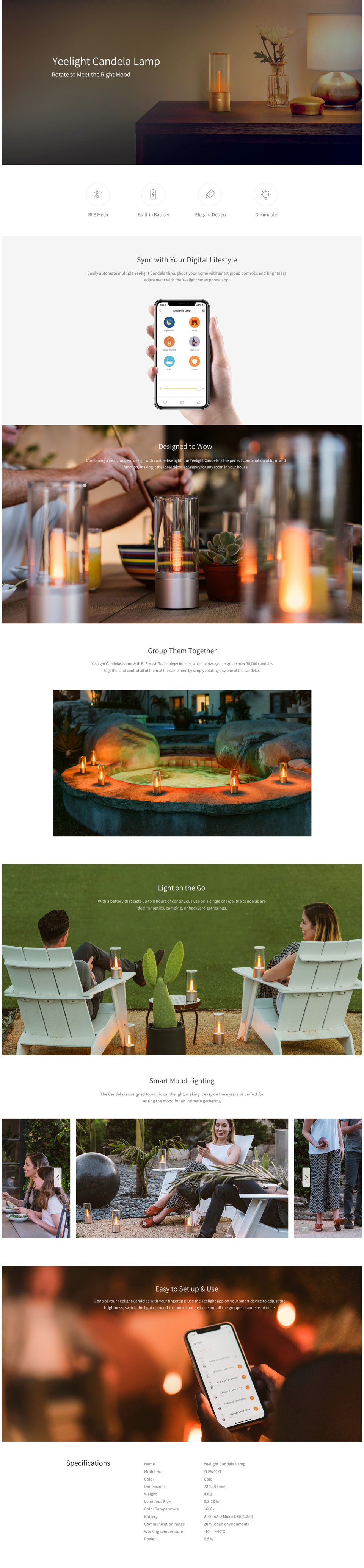 Yeelight Candela Rechargeable Smart Ambience Light