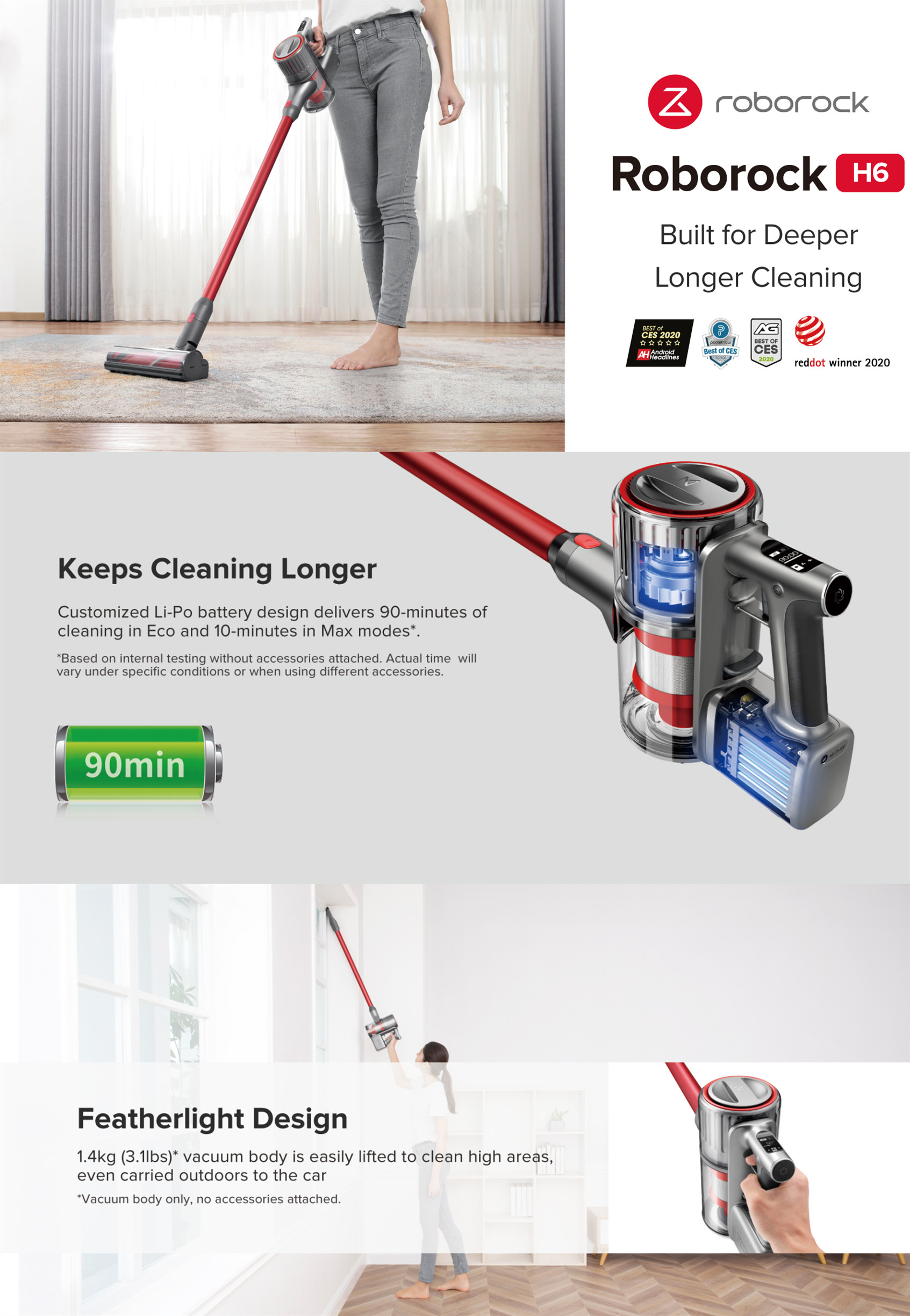 Roborock H6 Stick Vacuum Cleaner Handheld Cordless Motorhead Handstick