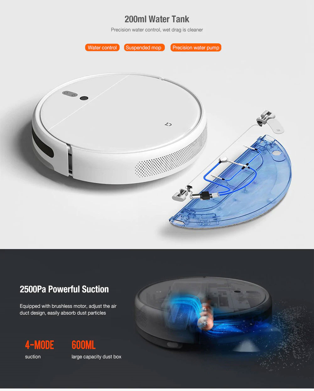 Xiaomi Mijia 1C 2 in 1 Smart Robot Vacuum Cleaner Mop Visual Brushless Motor 2500Pa