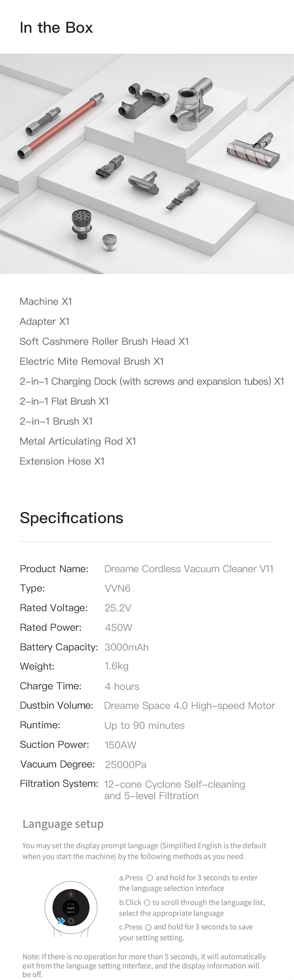 Xiaomi Dreame cordless Handheld V11 Vacuum Cleaner 20,000Pa Suction Au Version