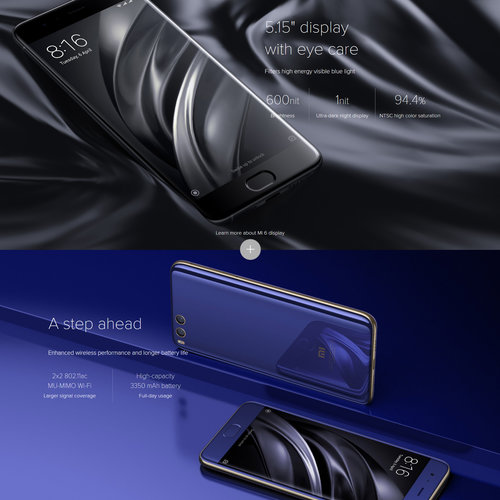 Xiaomi Mi 6 6G / 64GB 5.15-Inch Dual Cameras 12MP 4G LTE Global Version Black