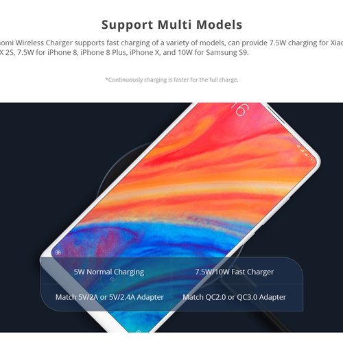Xiaomi Qi Standard Wireless Fast Charger 10W for iPhone XS / XR / XS MAX Samsung Galaxy S7 S8 S9 S10
