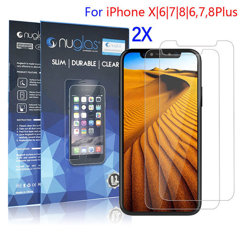 2x Nuglas Tempered Glass Screen Protector Guard For iPhone XS Max X 8 7 6 6S Plus