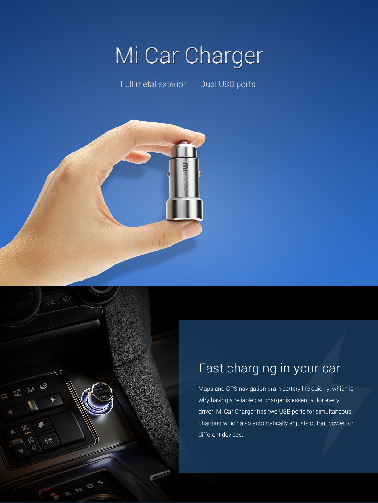 Mi Car Charger (3.6A Fast Charging) Metal Style - SILVER
