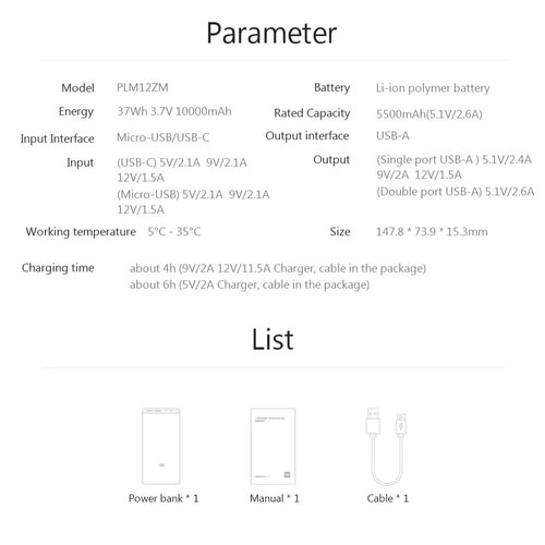 Xiaomi Mi Power Bank 3 10000mAh PLM13ZM Dual USB 18W Fast Charging