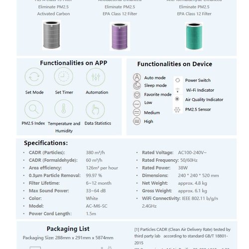 Xiaomi Mi Smart Air Purifier 3 3H OLED Display Smart APP WIFI