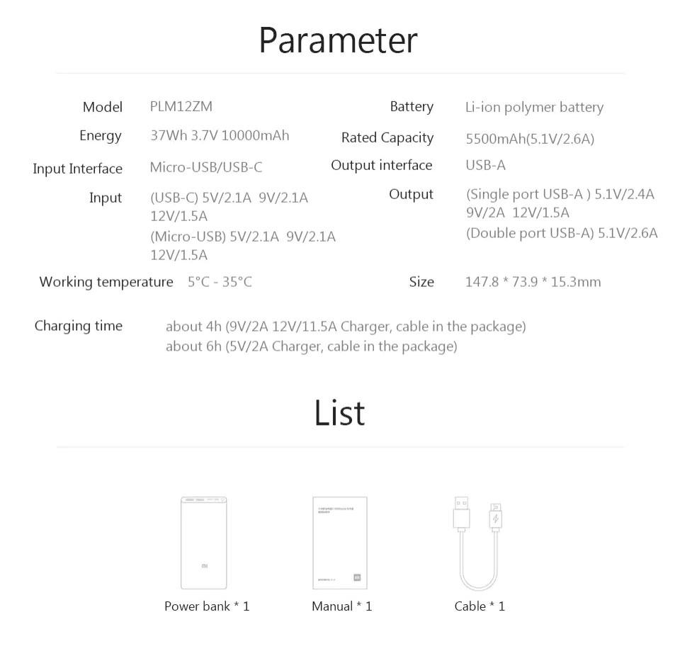 Xiaomi Mi Power Bank 3 10000mAh PLM13ZM Dual USB 18W Fast Charging