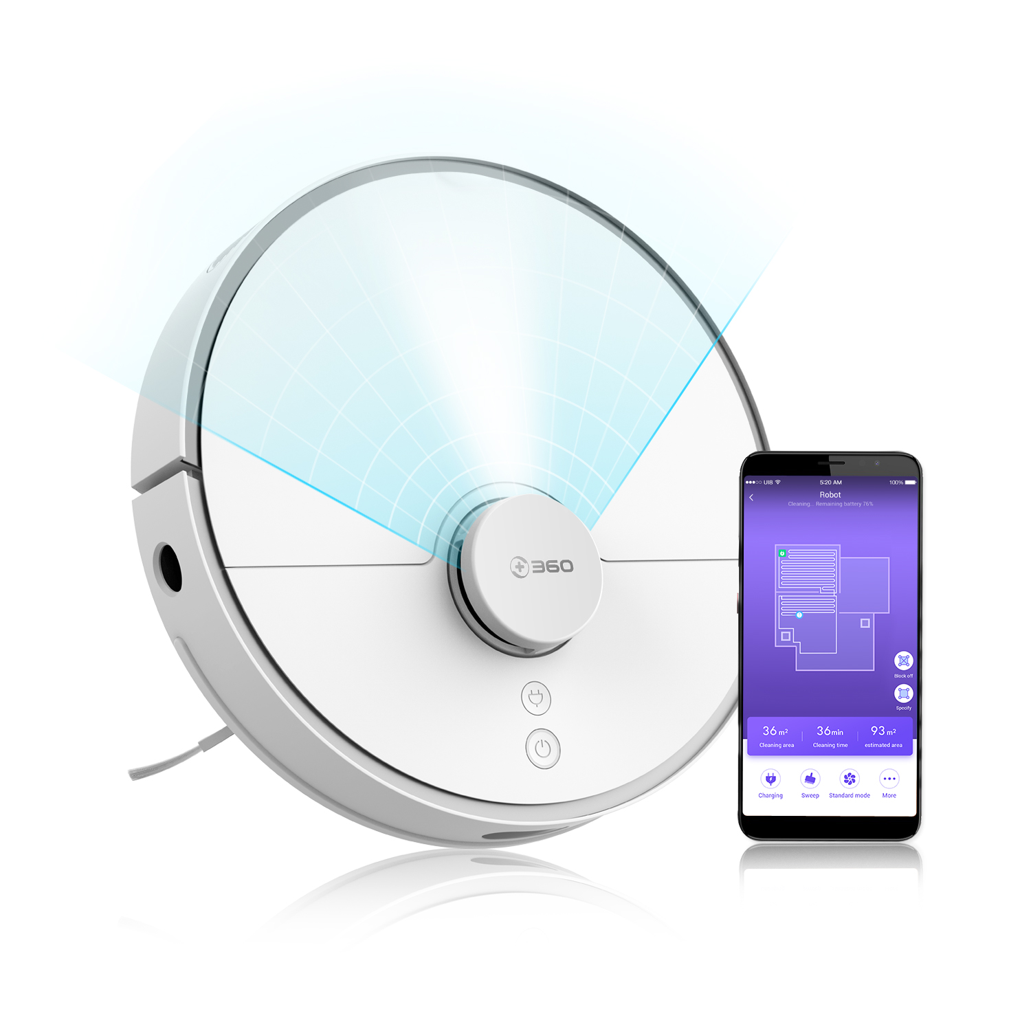 360 S5 Laser Navigation Smart Room Map Robot Vacuum Cleaner Mop 2000Pa Suction